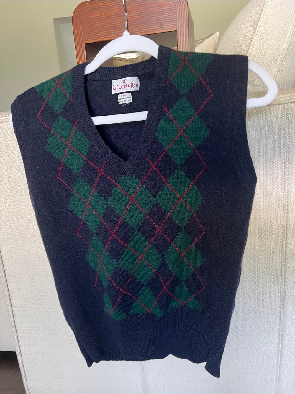 Navy & Green Argyle wool Sweater Vest